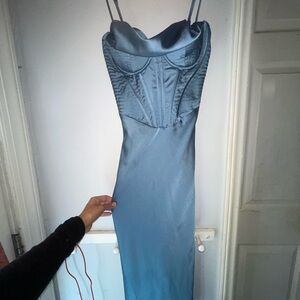 House of CB Strapless Steel Blue Dress